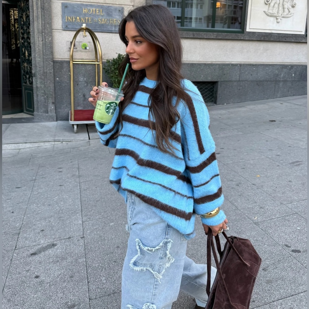 MARTI COLLECTION Oslo Knit Sweater in Blue and Brown